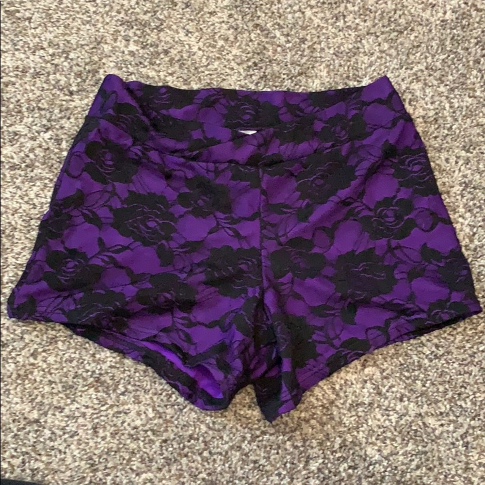 Purple and black lace shorts